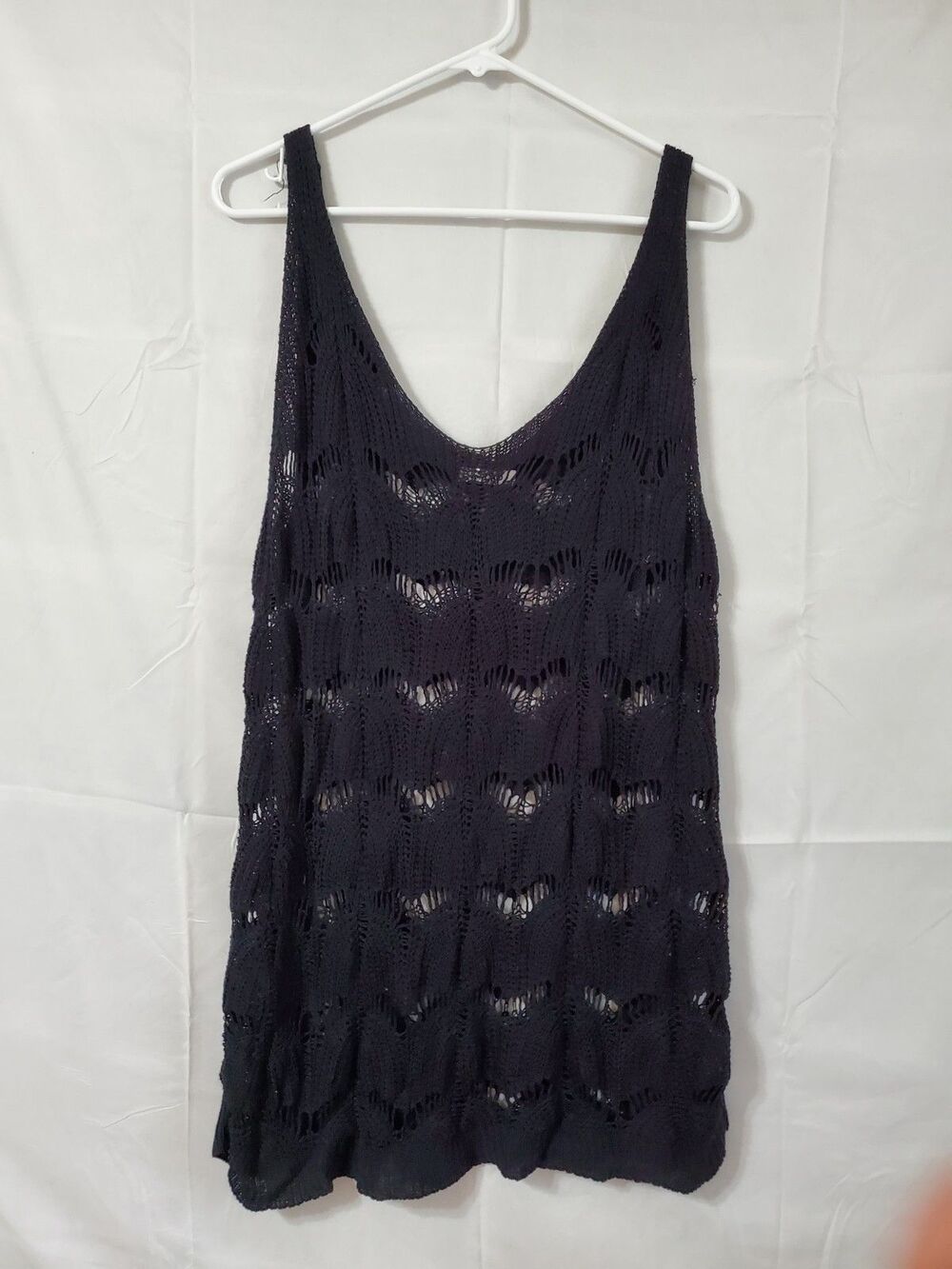 Aolro Tunic Cover Blouse Sleeveless Women's Medium Black Tank Open Knit Crochet